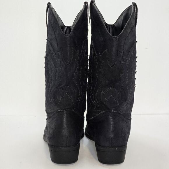 10M Black Western Cowboy Boots Fabric Faux Suede Embroidered - Picture 11 of 12